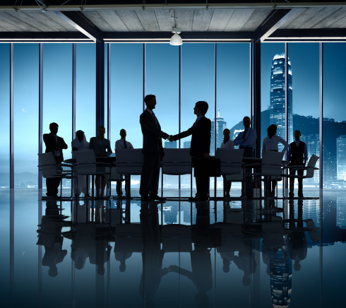 Business People Silhouette Working Agreement Teamwork Hand Shake